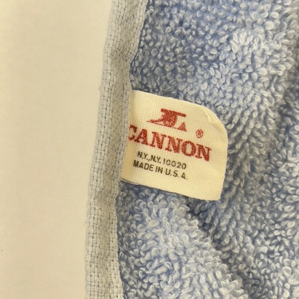 Vintage Cannon Blue Hand Towel Embroidered Daisies Fringe Made in USA 15x23